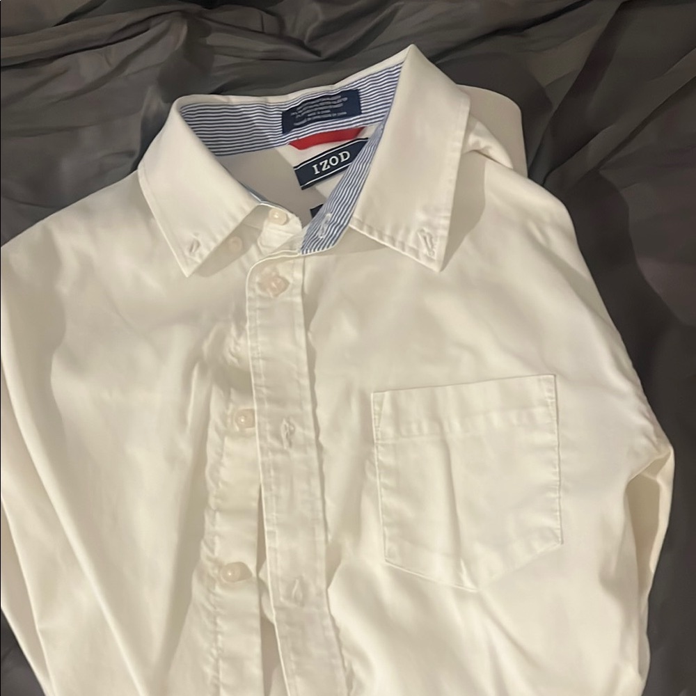 Izod Cream Button-Up Shirt with Striped Collar
